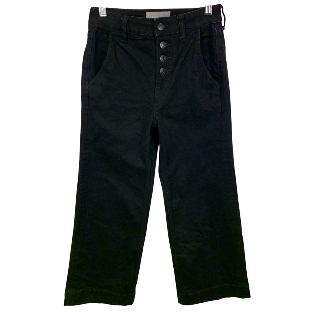 Everlane sz 24 The Button Fly Wide Leg Ankle Black Denim Jeans Higher Rise - Picture 4 of 10